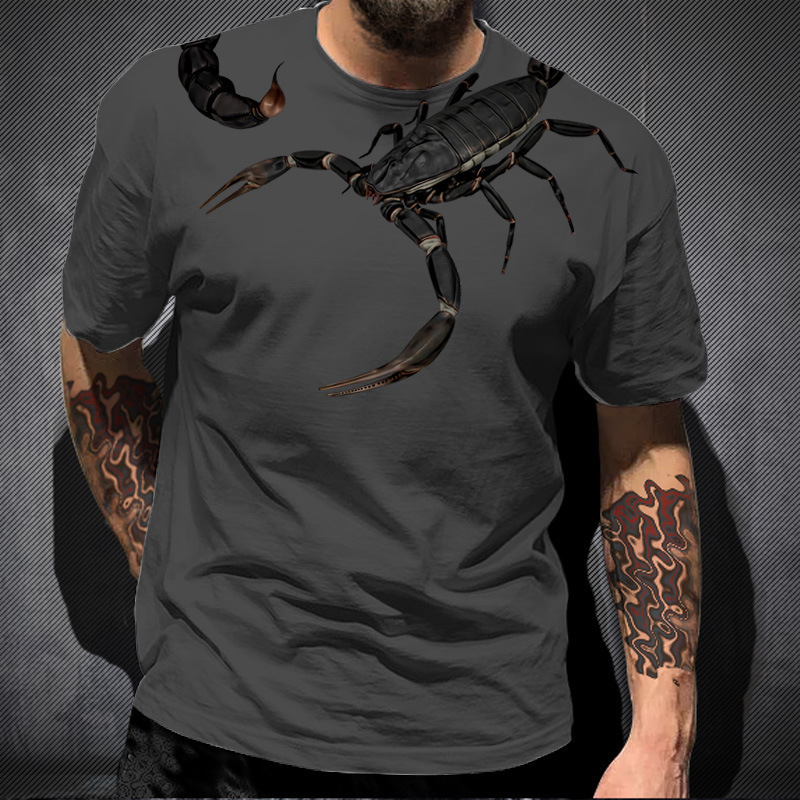Summer New European and American Fashion Street Men's T-Shirt 3D Digital Printing Short-Sleeved Personality Scorpion Print T-Shirt Men