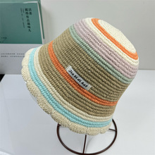 设计师手工钩针撞色彩虹流苏毛线帽女春秋凉爽甜美百搭针织帽盆帽