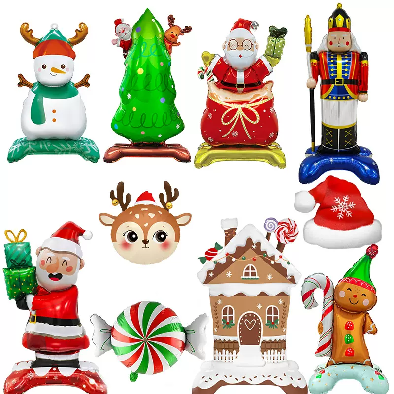 新款跨境圣诞节大号迷你站立气球雪人老人圣诞树造型派对布置气球