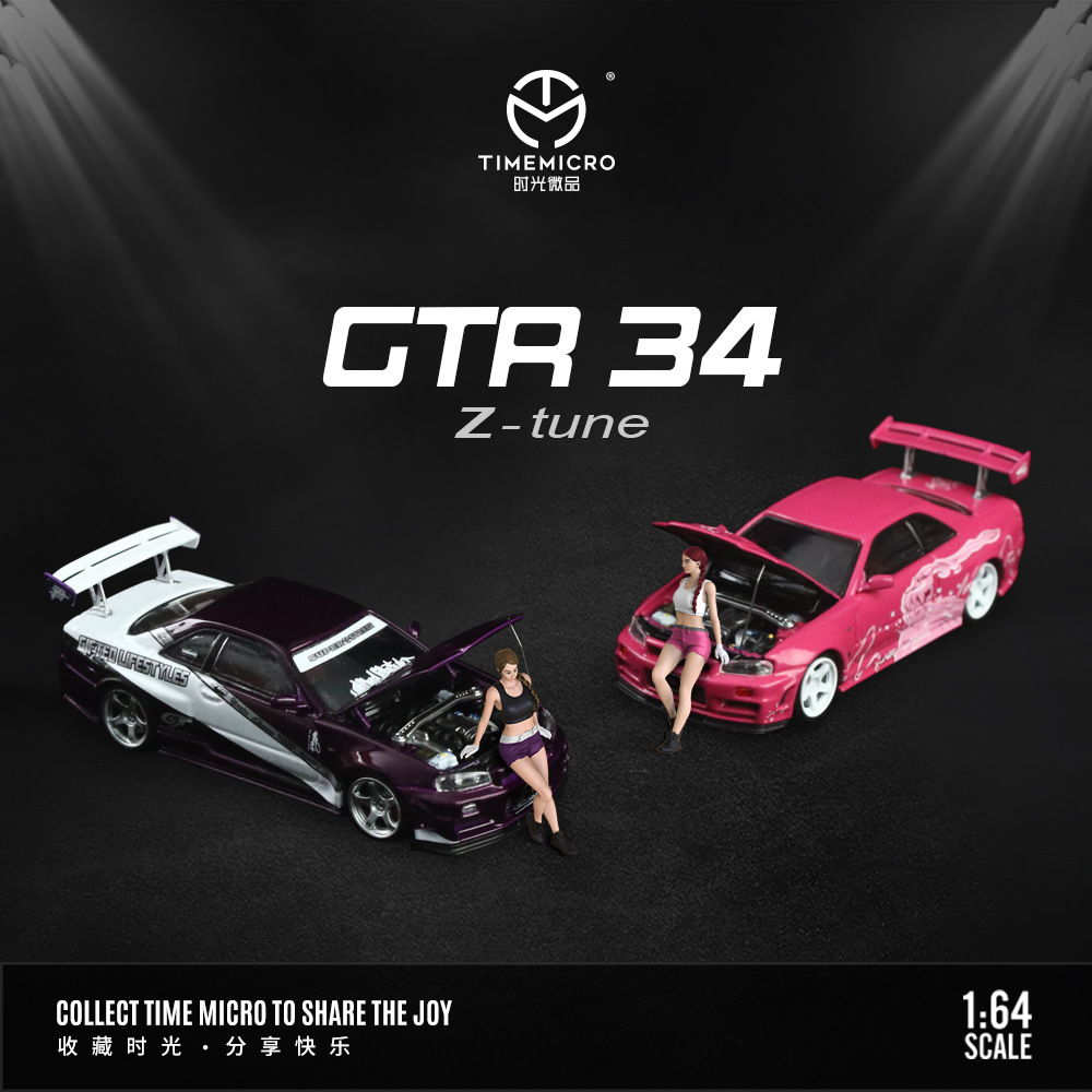 WHOLE -TIMEMICRO1:64 닛산 GTR34 꽃 시뮬레이션 합금 자동차 모델 선물 컬렉션 장식품
