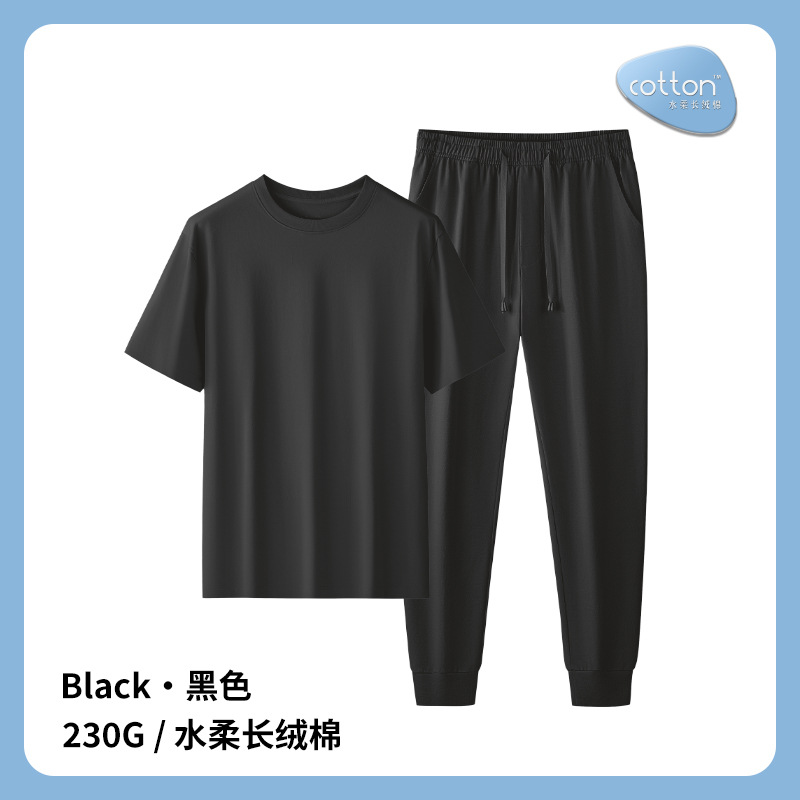 [Algodón suave de agua] Nuevo traje de ropa para el hogar de algodón de primavera y verano para hombres, pijamas deportivos de color sólido informal