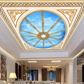 RP4T批发3d立体客厅装饰吊顶壁画款欧式天花板花纹蓝天简约现代墙