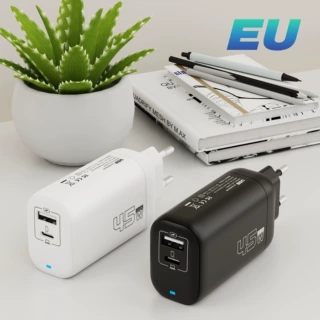 PD+USB足45W氮化镓Gan手机笔记本充电器欧美英规TYPE-C+USB充电头