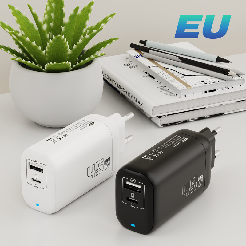 Pd+Usb Full 45W Gallium Nitride Gan Mobile Phone Laptop Charger European and American British Regulations Type-C+Usb Charging Head