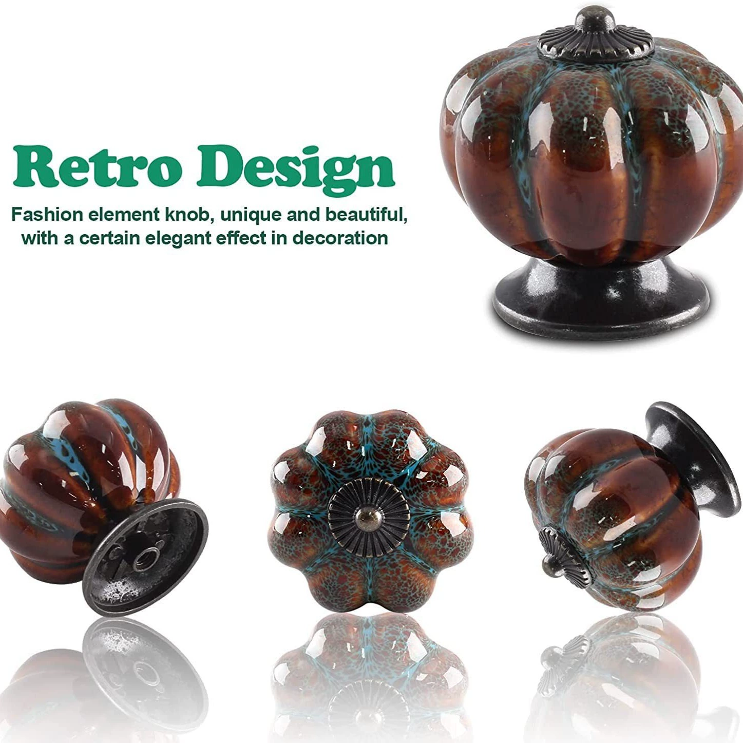 Cross-border Amazon Cabinet Pumpkin Shape Ceramic Handle Retro Cabinet Drawer American Handle