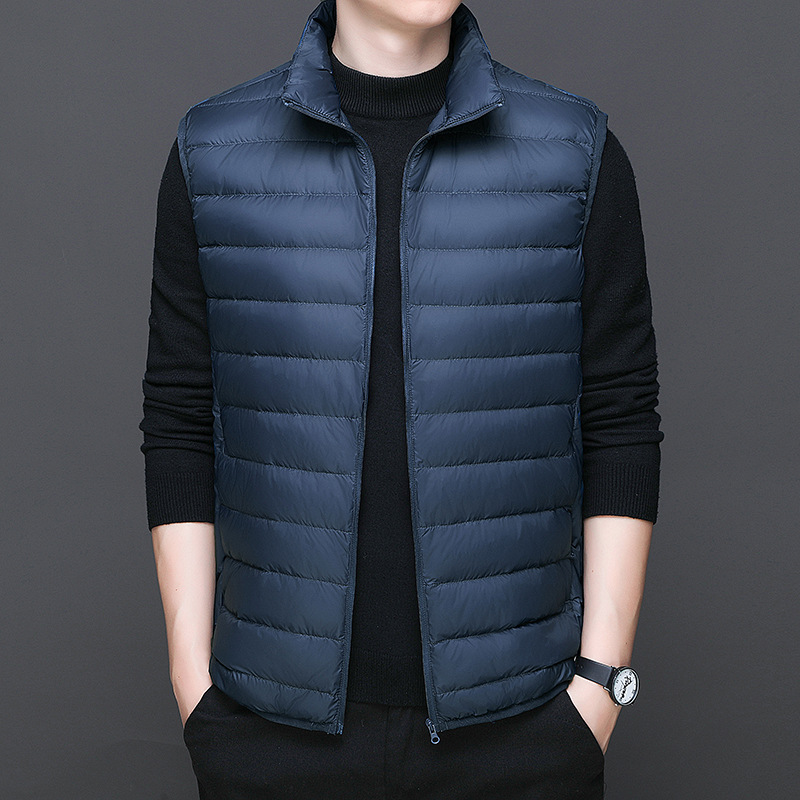 [Recomendación de Cui Wanzhi-Nuevo estándar nacional] pareja de chaleco de pluma ligero y delgado cuello vertical de tendencia de camisas de moda para hombres y mujeres