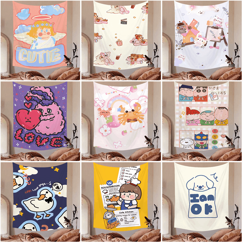 Cartoon Character Hanging Cloth Background Decoration Cloth INS Room Anchor Dressing Can Hang Decorative Tapestry_voghion.com
