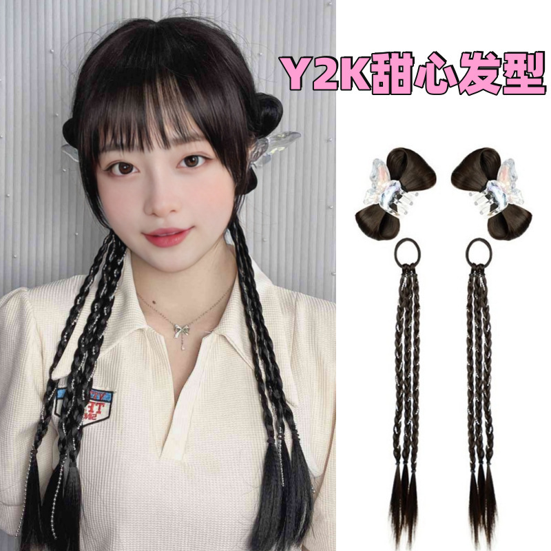 Little Red Book recommend Ponytail Wig Woman Yuji Crystal Grab Clip Bow Simulation Hair Pack Boxing Braid Double Ponytail