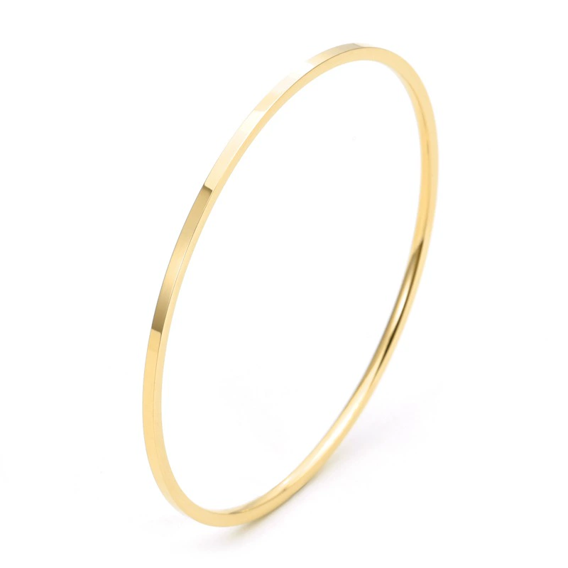 Golden glossy universal bracelet stainless steel, 18 carat, pink gold, 2mm, simple and elegant design