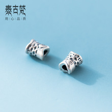 999足银3D硬银6mm鱼纹隔珠复古手串散珠diy手工编绳材料配件T0577