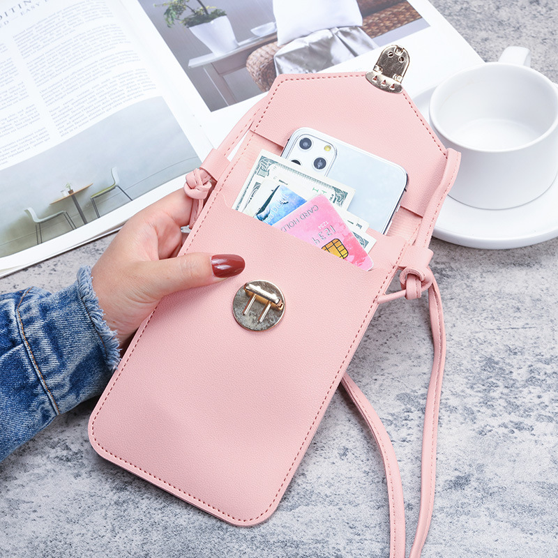 Venta directa de fábrica de las mujeres Bloqueo de moda crossbody pu cuero pantalla táctil teléfono móvil cartera femenina retro estudiante hebilla pequeña cartera