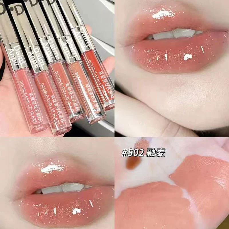 Double-sided lip gloss, moisturizing glass lipstick, mirror effect, intense hydration, plump lips effect