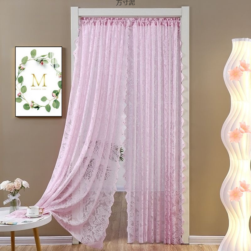 French-Style Vintage Lace Curtain with Beadwork for Bay Windows, No-Drill Magic Tape Curtain, Garden Curtain, Door Curtain, Partition Curtain