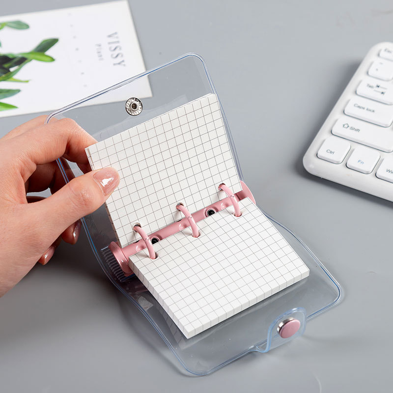 Cuaderno de hojas sueltas A6 mini 3 agujeros, cubierta PVC suave, colores caramelos – bobina portátil para diarios.