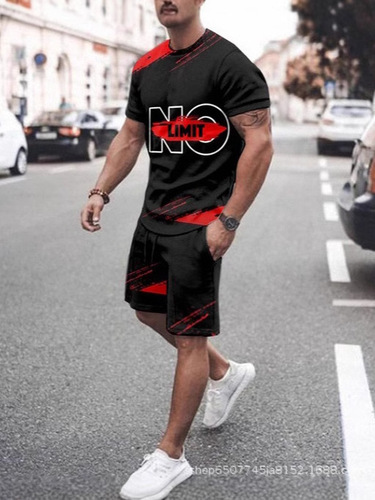 2025 Summer European and American Youth Men's 3D Digital Printing Short-Sleeve Shorts Fashion Sports Casual Set
