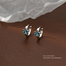 乾佳S925纯银蓝色星星耳扣轻奢小众高级感新款百搭简约小耳圈耳环