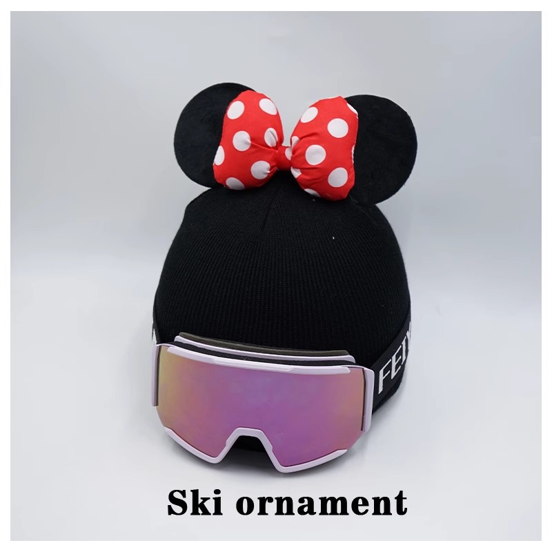 White Dot Minnie Ear Ski Hat Helmet Cover Plush Cute Snowboard