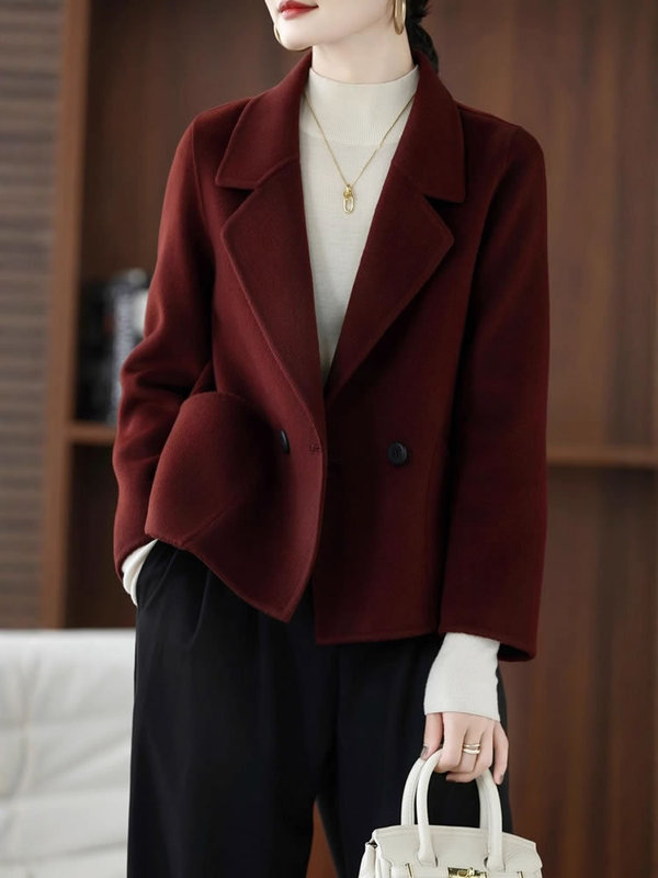毛呢短款小西装外套女100%羊毛秋冬新款时尚休闲小个子西服领大衣|undefined