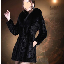 100%真皮进口水貂大衣皮外套中长款狐狸毛领拼貂风衣2025新款