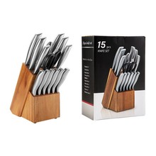 亚马逊knife厨房刀具套装不锈钢15件套刀空心柄套刀木刀座工厂