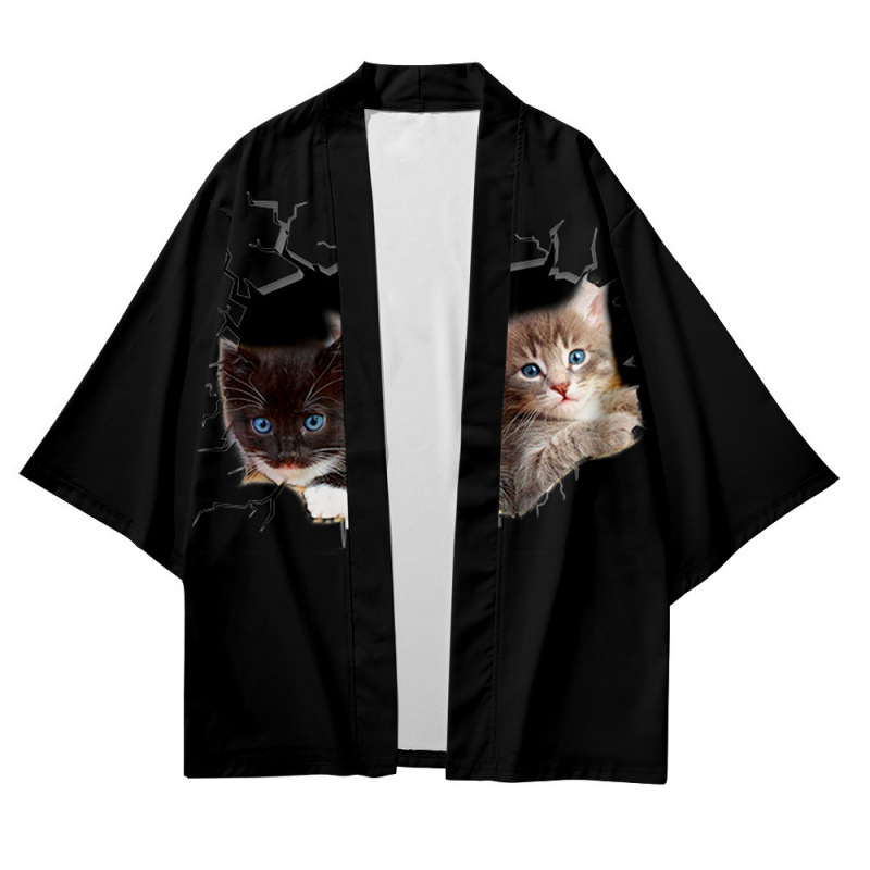 Cross-Border Animal Series Printed Three-Quarter Sleeve Shirt Robe Cardigan Loose Large Size Trendyy Men's Jacket