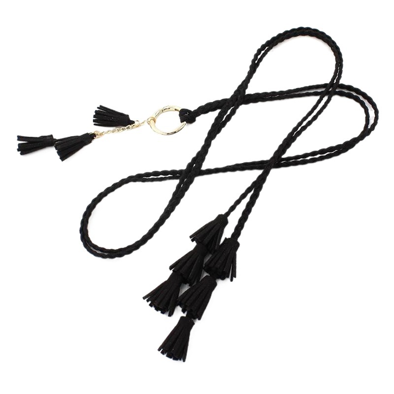 Vestido anudado decorativo de las mujeres cinturón tejido todo-Partido cintura-apretado borla de tres cuerdas anillo de oro cintura cuerda entrega de una sola pieza