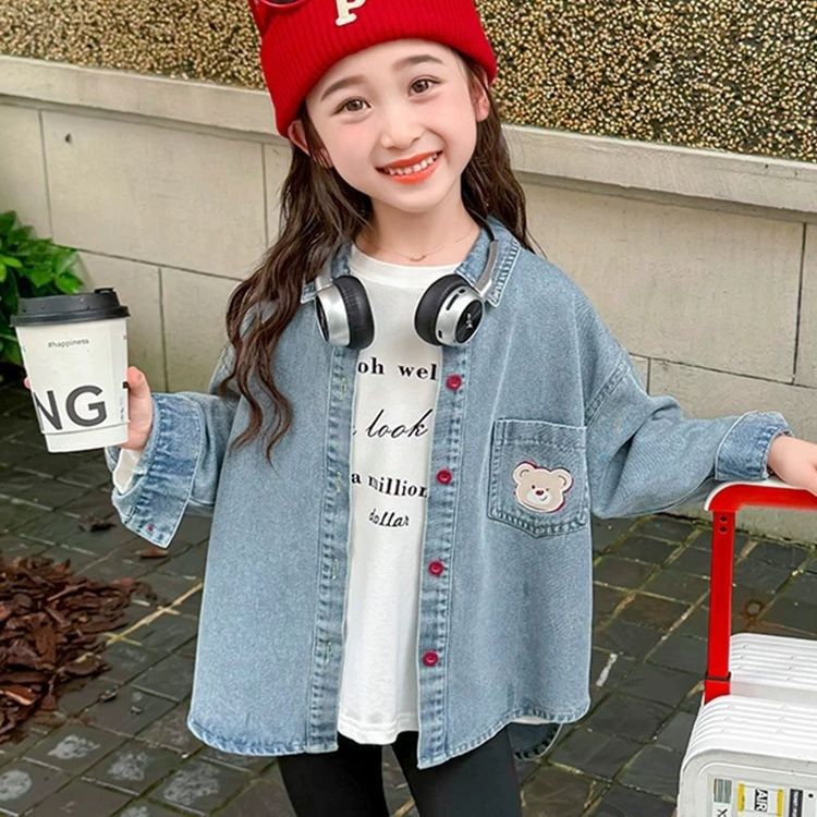 女童牛仔衣春款外套衬衫新款宝宝长袖儿童衬衣洋气卡通女孩上衣潮