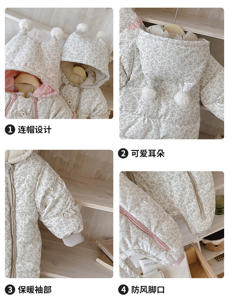 Nuevo invierno en el bebé plumón camiseta de mujer bebé ropa de baño blanca princesa ropa de escalada de flores trituradas