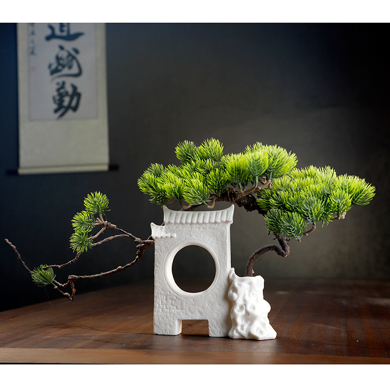 新中式玉瓷花器禅意家居摆件客厅装饰微景观办公室桌面点缀批发厂