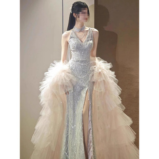 Banquet Evening Dress High-End Accessible Luxury Women's 2025 New High-End Halter Host Performance Suit Engagement Dress