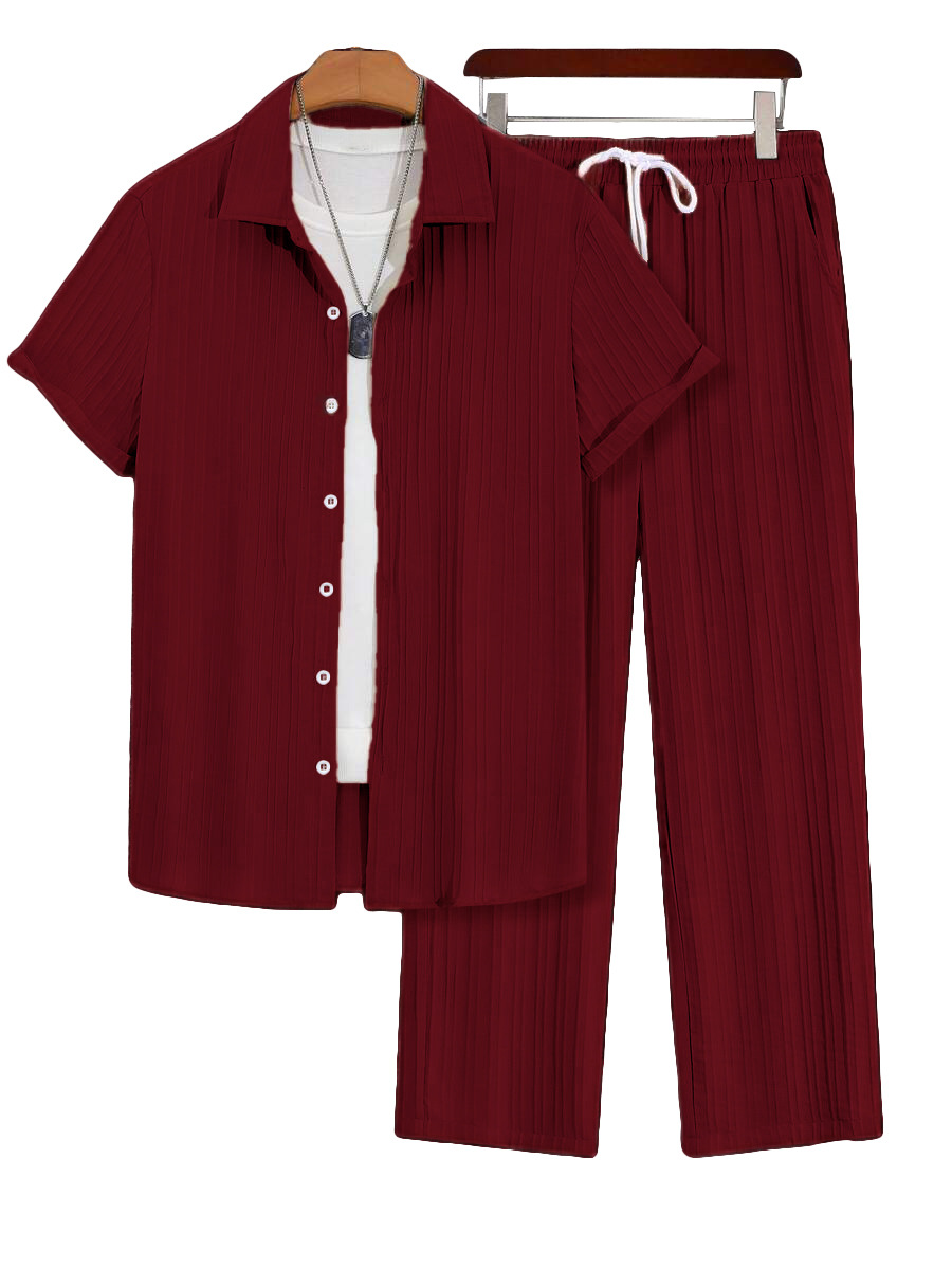 Herren Freizeit Hawaii Kurzarmhemd Und Lange Hose Set_voghion.com