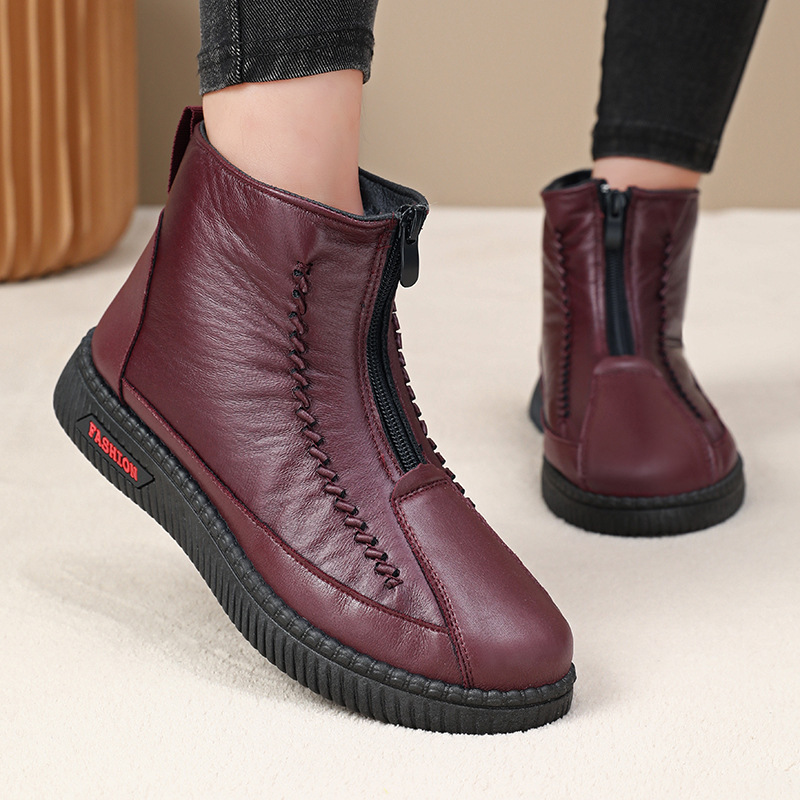 Zapatos de mujer de invierno, zapatos de algodón de madres de mediana edad, botas de nieve calientes, zapatos antideslizantes para personas mayores