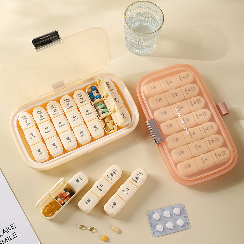 Caja de medicamentos portátil de una semana, caja de almacenamiento dividida, caja de medicamentos portátil, caja de píldoras sellada a prueba de polvo, caja de medicamentos de viaje para personas mayores