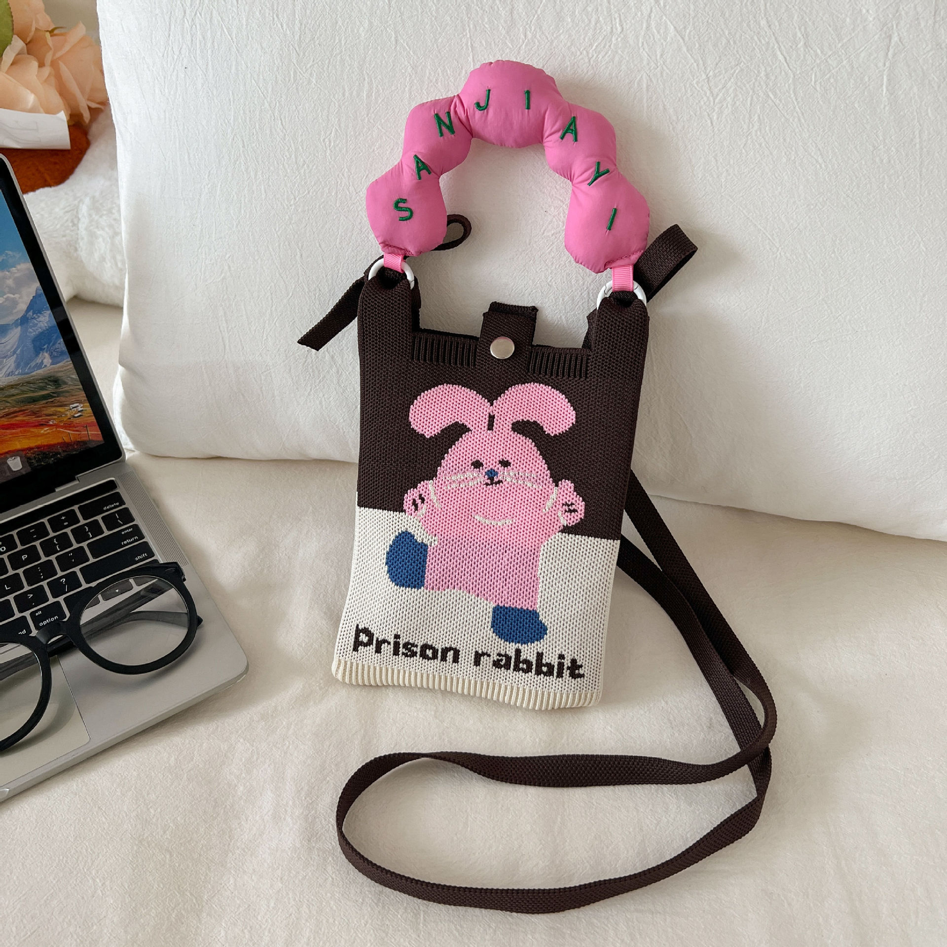 토끼 핑크색 휴대폰 가방
