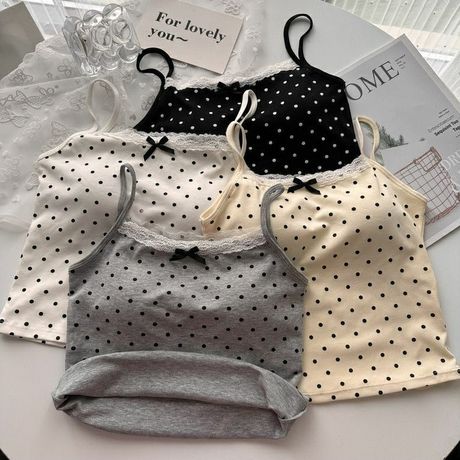 爆款纯欲风波点小吊带美背背心一体式带胸垫裹胸短款打底短款上衣