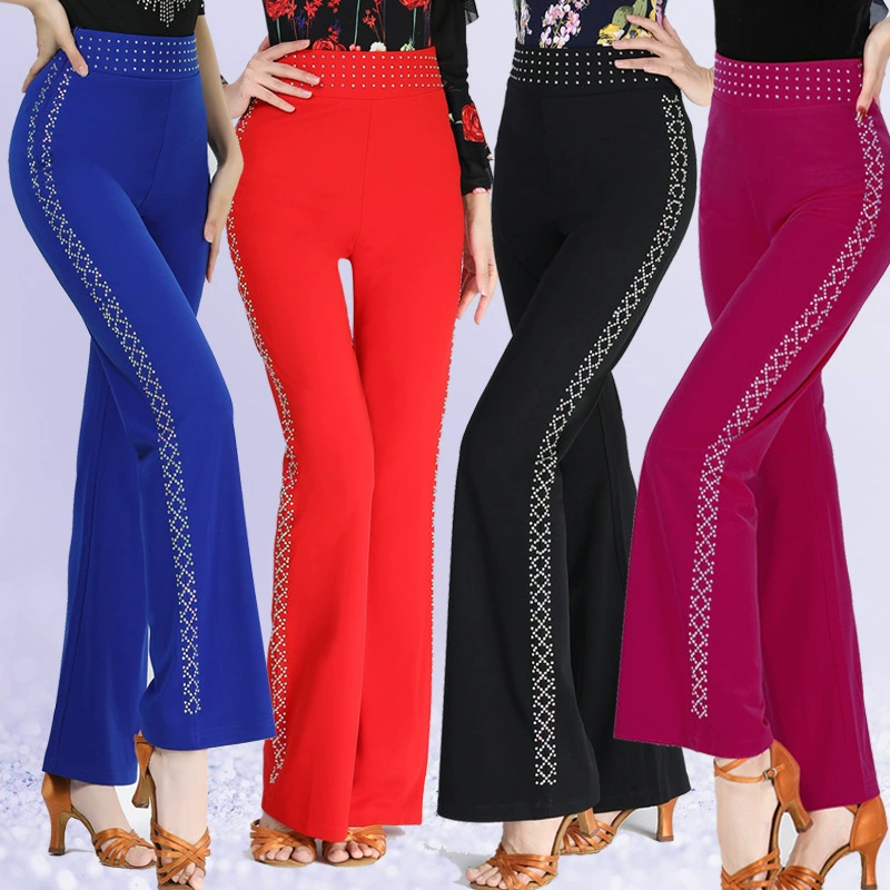 Женские брюки с высокой талией для латиноамериканских танцев Квадратные танцевальные микро расклешенные брюки gitba моряк танцевальные брюки четыре сезона