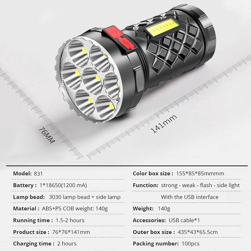 Cruz-frontera USB carga al aire libre portátil de alta potencia multi-función lámpara de iluminación fuerte hogar emergencia linterna reflector