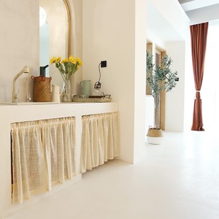 Artistic Beige Plain Curtain Door Curtain Half Curtain Wearing Rod Curtain Cabinet Curtain Half Shading Coffee Curtain Window Screen