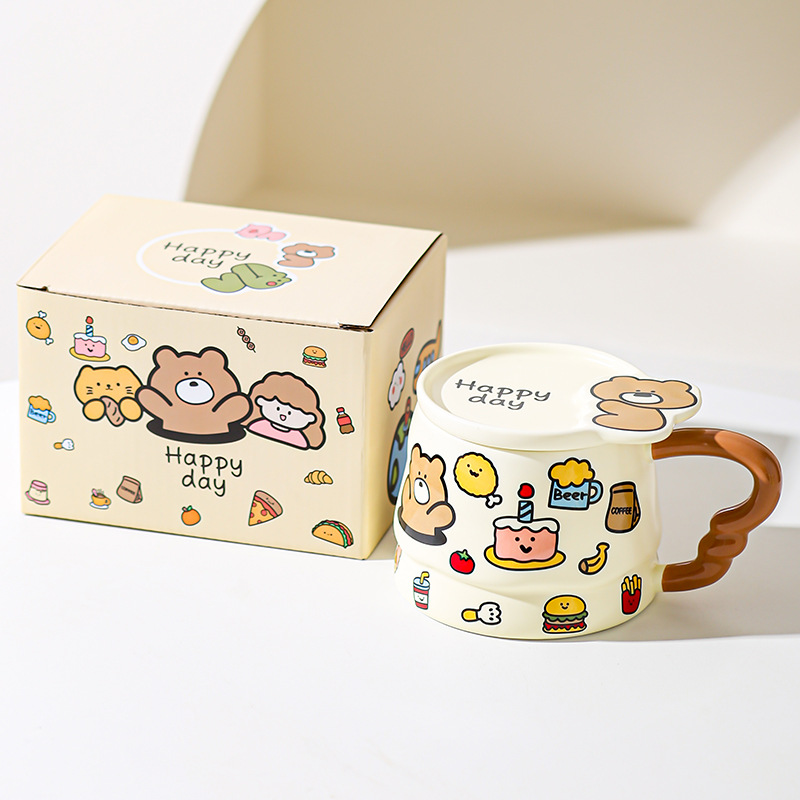 Caricatura encantadora taza de marca de animales de dibujos animados taza de cerámica creativa regalo de cumpleaños taza de desayuno taza de café