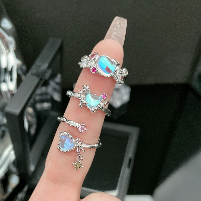 10g Weight Artificial Gemstones Inlay Material Open Rings Classification 1 Piece Quantity Casual Occasion Copper Material Heart Shape, Bow Knot Pattern Women's Gender Inlay Design Lady Style Copper Lady Inlay Heart Shape Bow Knot Artificial Gemstones Open Rings 4