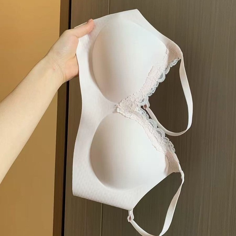 胸が大きい女性向けのゼリーソフトサポートシームレスブラ、リムなし、セミ固定プッシュアップシームレスブラ、薄いレース|undefined