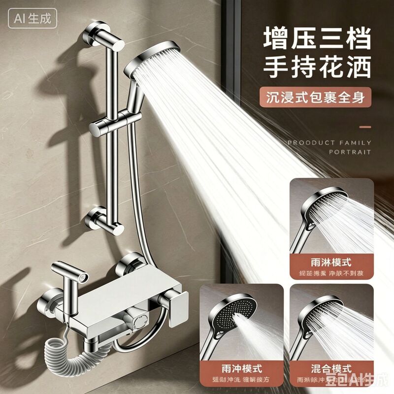 Hot and Cold Mixing Valve Shower Faucet Bathroom Shower Set Showerhead Triple Dual-Open Mixing Valve Switch