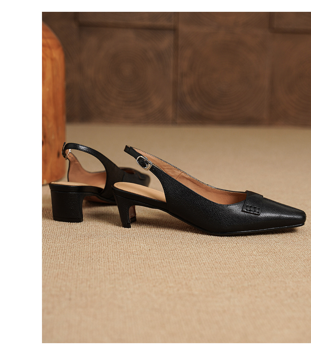 Sandal nữ da dê gót vuông 4.5 cm mũi kín hở gót phong cách Hàn Quốc — đen chi tiết 18