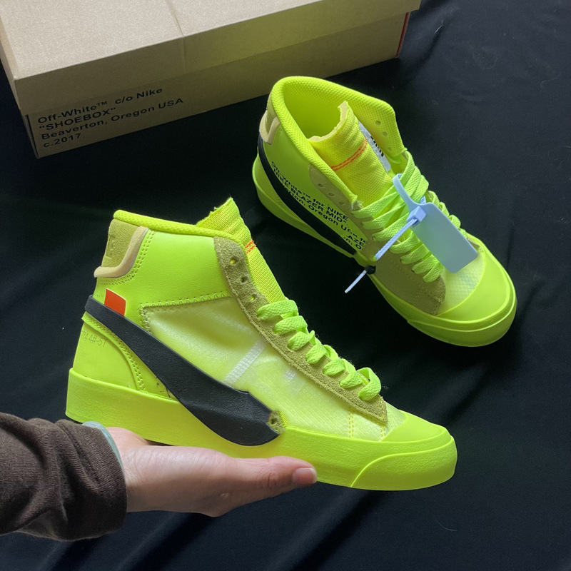 Putian Trailblazer Mid-Top Sneakers Collaboration with Off, Versatile Sports Shoes Ow Devil Pumpkin Yellow Orange Trendy Lifestyle Shoes