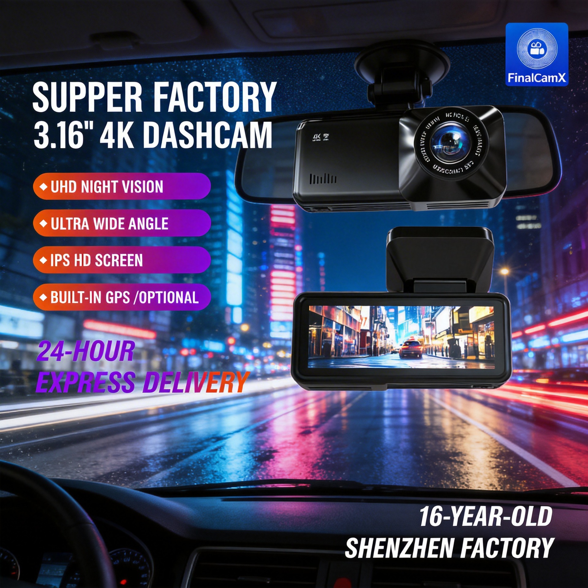 A216亚马逊跨境专供夜视高清4K WiFi Dash cam Camera行车记录仪