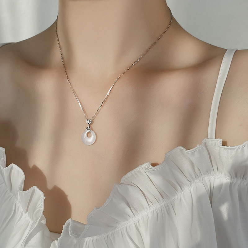 Titanium Steel Non-Fading Simple Safety Buckle Hetian Jade Necklace Women's Pendant Jade Clavicle Chain New Chinese Style Jewelry