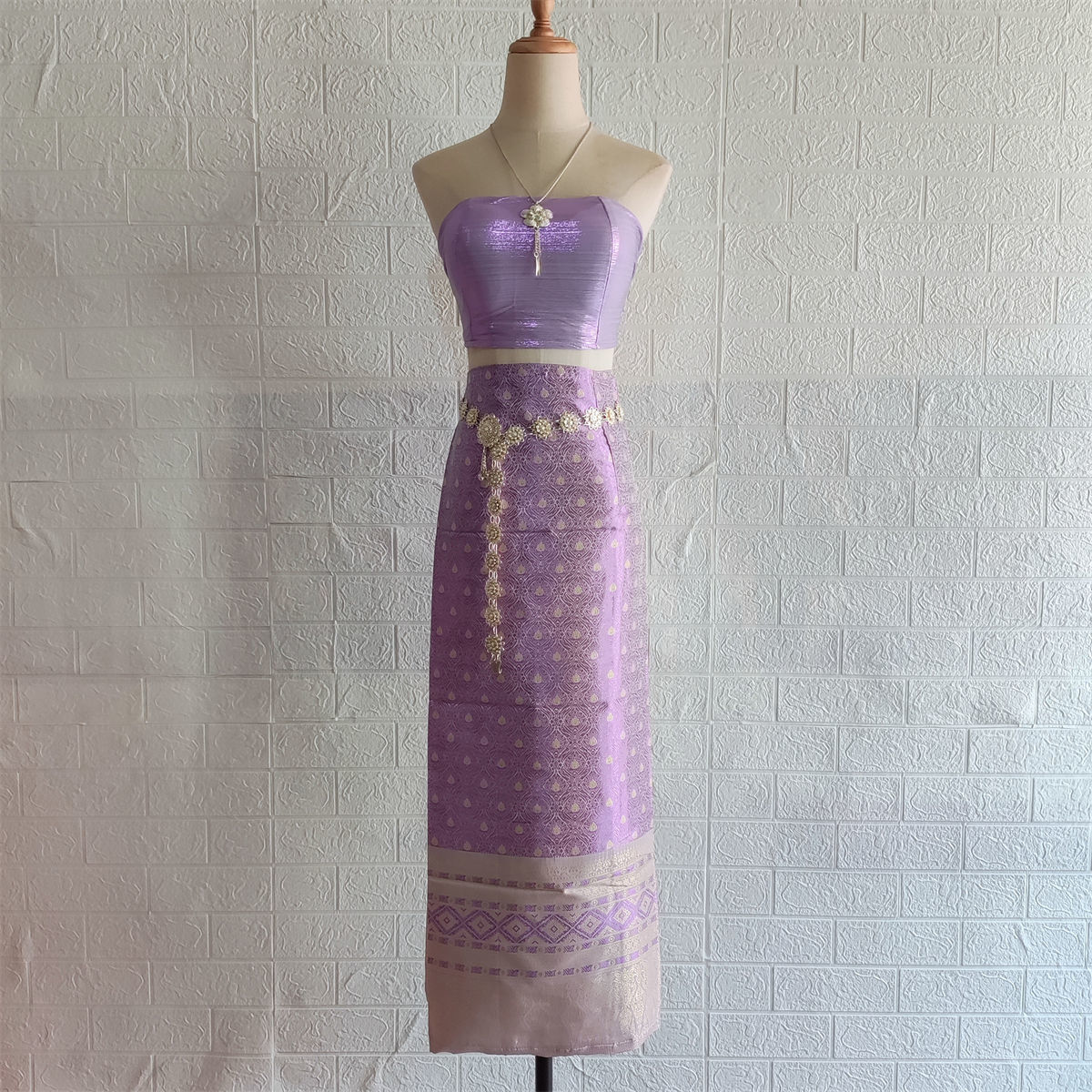 Purple skirt, set, belt, necklace, 4 piece set