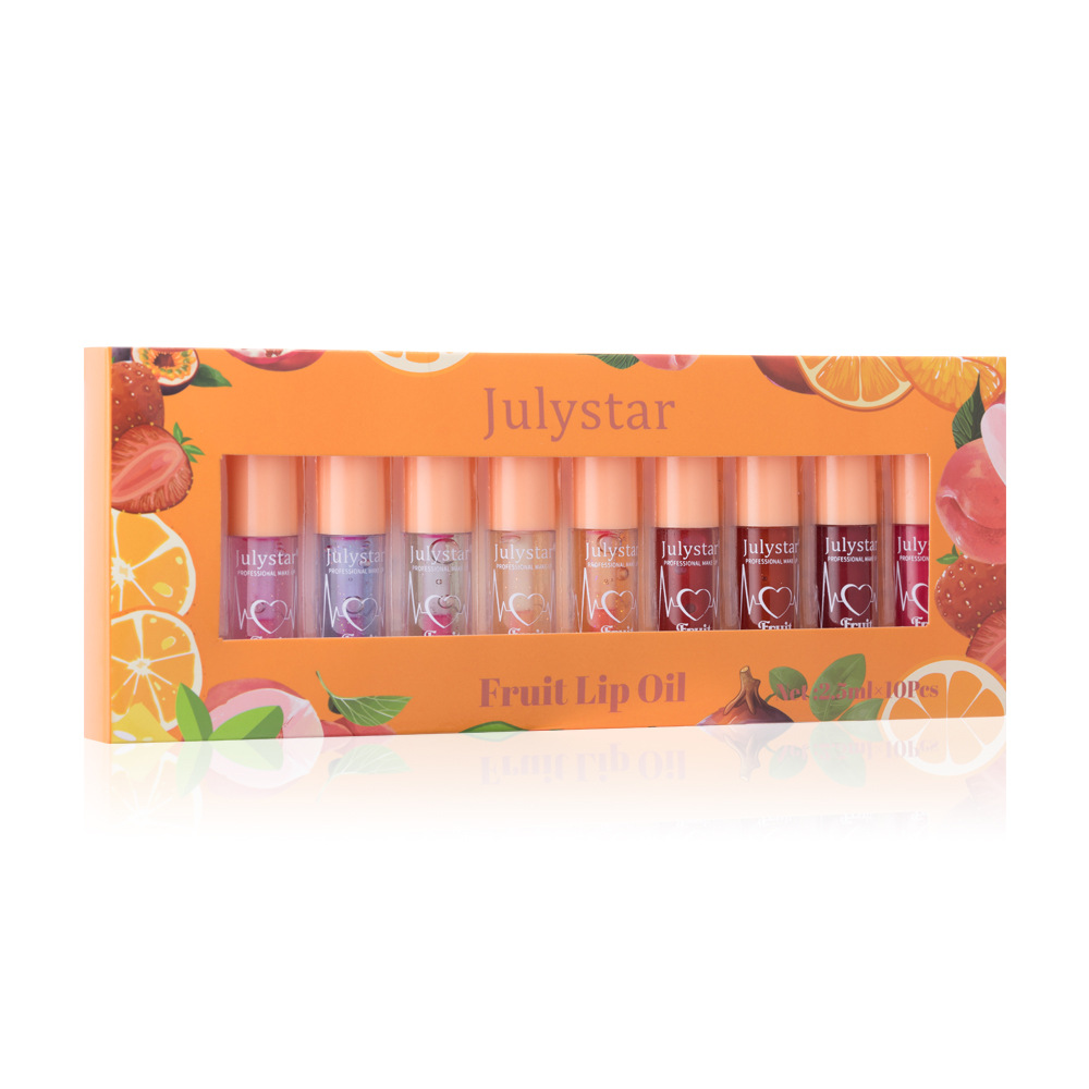 Julystar Fruit-Flavored Mirror Lip Gloss Moisturizing and Hydrating Ten-Color Set Water Gloss Lip Gloss Lipstick Wholesale undefined