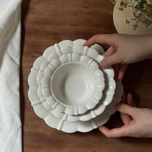 French Middle Petal Bead Dot Ceramic Plate Dessert Plate Salad Plate Breakfast Plate Oval Plate High Value Plate