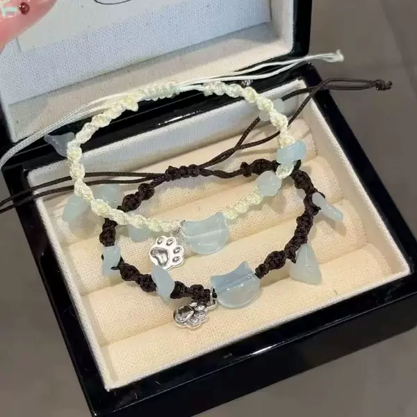 New Gravel Cat Hand-Woven Niche Ins Bestie Bracelet Fresh Ins Sweet and Cute Couple Gift